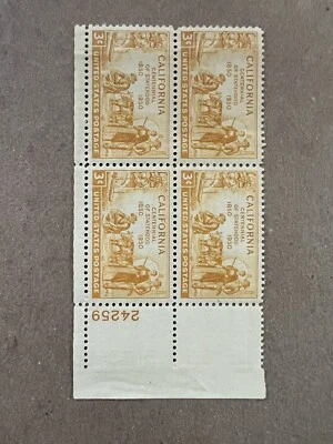US Scott 997 - 1950 3c California Statehood Centennial Plate Block F/VF MNH OG - Image 1 of 2