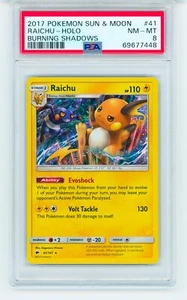 2017 Pokemon Burning Shadows RAICHU HOLO #41 PSA 8 Near Mint - Picture 1 of 2