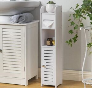 Small Bathroom Storage Corner Floor Cabinet with Doors for Paper Holder White.