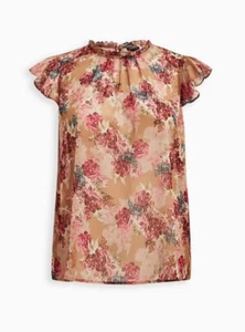 Torrid Size 4 Crinkle Chiffon Flutter Sleeve Sheer Blouse Floral Flowers - Picture 1 of 8