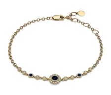 18K Yellow Gold Plated Halo Bracelet Created Blue Sapphire for Women Gift L6.5-8