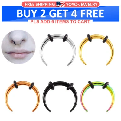 1-5PCS HORN NOSE SEPTUM RINGS HOOP STAINLESS STEEL PINCHER Horseshoe Ring Taper - Image 1 of 4