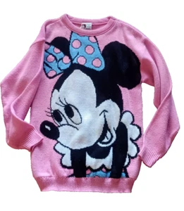 Vintage Youth  Disney Minnie Mouse Sweater 80's Acrylic  Sz 14 Pink Jet Set - Picture 1 of 17