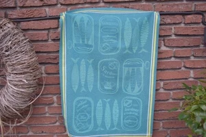 Dish Towel Cotton Jacquard 50X70 Cm Petrol With Sardine Motifs France - Picture 1 of 5