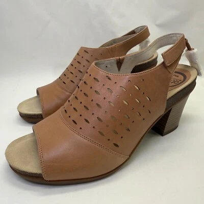 ABEO Berrie Leather Slingback Heeled Sandals Cutout Detail Tan Size 9N Vacation - Image 1 of 4