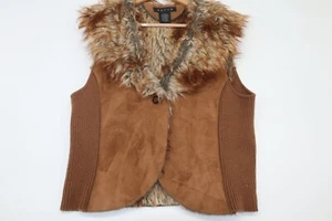 Womens Faux Fur & Suede Vest With Knit Sides Revue Brand Size L Western Cowgirl - Picture 1 of 11