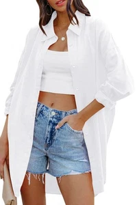 Womens Oversized Button Down Shirts Casual Loose Long Sleeve Solid Lapel Long... - Picture 1 of 7