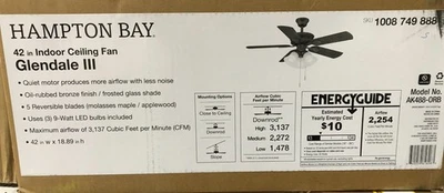 Hampton Bay Glendale III 42 in. Indoor Oil Rubbed Bronze Ceiling Fan with Light - Image 1 of 3