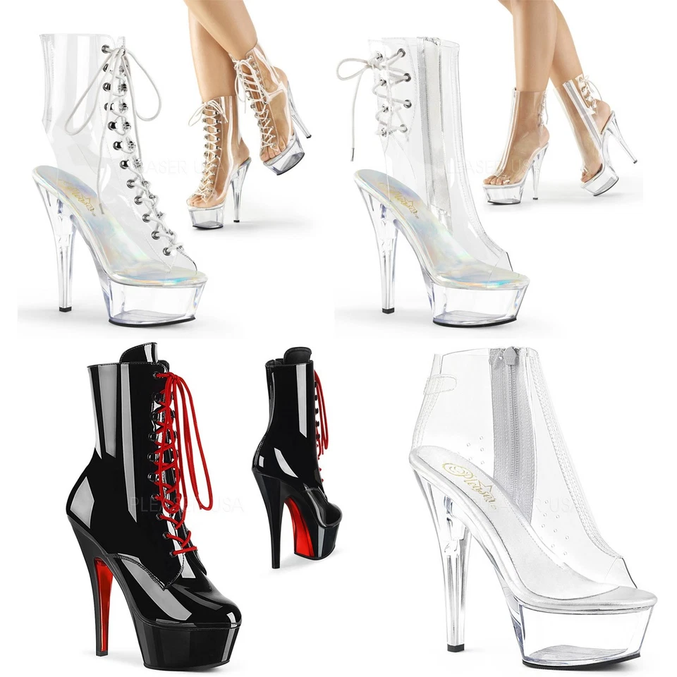 Pleaser 6" Heel Open Toe/Heel Lace-Up Front Ankle Boot Adult Women Kiss10Xx - Image 1 of 1