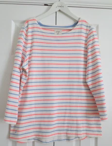 Joules Women's Blue/Neon Orange Stripe Long Sleeve Top UK 16 - Picture 1 of 7
