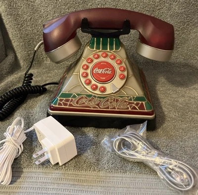 Coca-Cola Light Up Push Button Landline Telephone Stained Glass Tested Works - Image 1 of 4