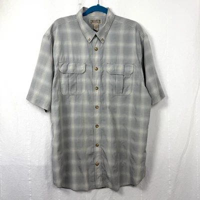 Camisa Duluth Trading Co Para Hombre Talla XL Gris A Cuadros Manga Corta Con Botones Camping Foto 1 de 4