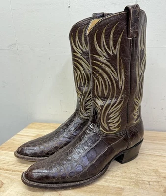 NOCONA Brown BIAS CUT GIANT AMERICAN ALLIGATOR BELLY Cowboy Boots SZ 12 C 9064 - Image 1 of 4