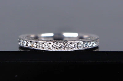 $4,290 Tacori 18k White Gold Classic Crescent Channel Set Diamond Wedding Band Foto 1 de 4