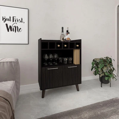 Vance 40" High Bar Cabinet Dark Wengue Engineered Wood Natural Oak - Black - Image 1 of 4