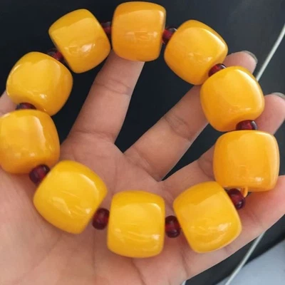 琥珀蜡鸡油黄色时尚情侣桶珠手链尺寸 23*17 毫米 — 第 1/4 张图片