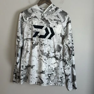 SIMMS x DAIWA Mens Black White Veil Camo Sun Hoodie Long Sleeve Size M Fishing - Picture 1 of 10