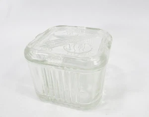 Piatto frigorifero vintage federale a coste trasparente depressione vetro con coperchio-verdure - Foto 1 di 7