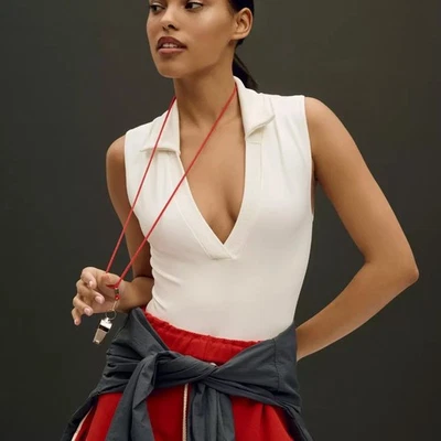 Body sin mangas By Anthropologie blanco cuello en V profundo sin costuras S/M Foto 1 de 4