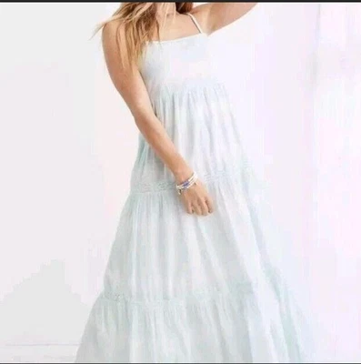 Maxi Vestido de Sol American Eagle Aerie Blanco/Aqua en Niveles Talla M NUEVO con Etiquetas Foto 1 de 4