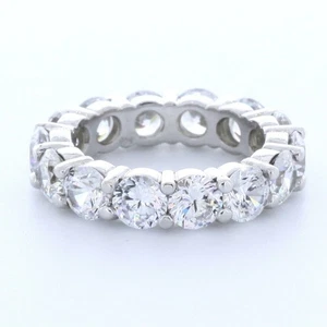 5 CTW F SI1 Round Cut Natural Certified Diamonds 18k Gold Classic Eternity Ring - Picture 1 of 13