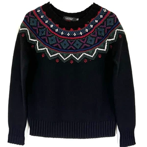 LAUREN Ralph Lauren Fair Isle Wool Blend Sweater Womens Small Black Crewneck - Bild 1 von 22
