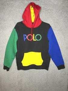 Polo Ralph Lauren hoodie BLACK COLORBLOCK Sweatshirt Men XL - Picture 1 of 17