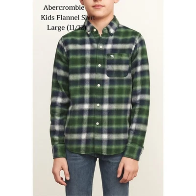 Camisa de franela abotonada abercrombie niños talla 11/12 verde/azul #F Foto 1 de 4