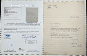1939 Glenn Miller Big Band Leader Carta Firmada Glen Island Casino NY JSA Certificado - Imagen 1 de 4