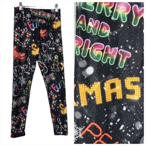 Justice Girls 12 Black Neon Lights Christmas Legging Holiday Print Yoga Pant - Picture 1 of 8