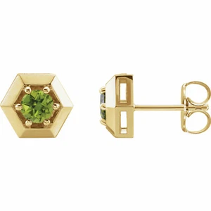 Pendientes geométricos de peridoto en oro amarillo de 14 K - Imagen 1 de 2