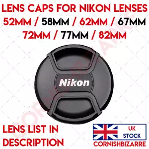 LENS CAP FOR NIKON 52mm 58mm 62mm 67mm 72mm 77mm 82mm FILTER THREAD LENS COVER - Picture 1 of 9