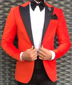 Diseñador Rojo Terciopelo Traje de Fumar Hochzeitanzug Entallado Slim Fit 48 - Imagen 1 de 5