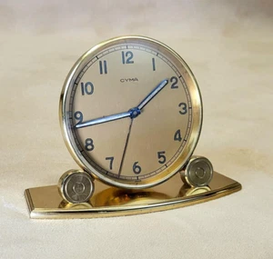 RESTORED! Classic 1950s Modern Cyma Swiss Desk Alarm Clock 2-day, 7-jewel mvt. - Picture 1 of 11