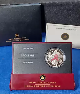 2006 Canada $5 Pink Ribbon Breast Cancer Awareness .9999 Silver in a Luxury Box - Picture 1 of 18