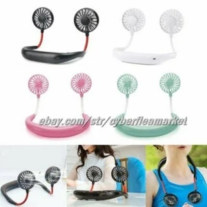 Tragbarer USB wiederaufladbarer Nackenbügel Fauler Hals hängend Dual Kühlung Mini Ventilator - Bild 1 von 36