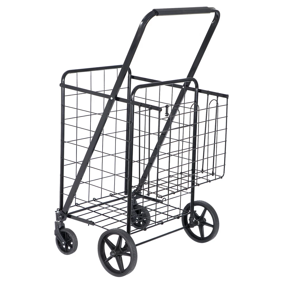 Segawe H01-3391 Folding Shopping Utility Cart with Basket and Wheels - Black