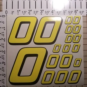 Yellow FLOURESCENT #0's Racing Numbers vinyl Decal Sheet 1/8-1/10-1/12 RC Model - Picture 1 of 11