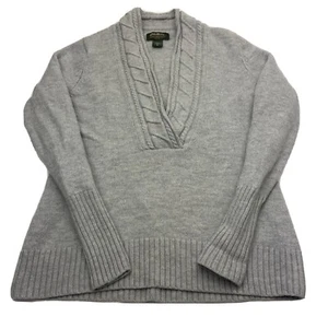 Eddie Bauer Womens XL Sweater Chunky Knit V Neck Gray Merino Wool Pullover EUC - Picture 1 of 10