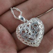 925 Sterling Silver Filled Hollow Flower Heart Locket Unique Pendant Necklace AU