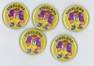 Juego de 5 botones pinback vintage del equipo de fútbol americano Pittsburgh Steelers años 70’s - Imagen 1 de 2