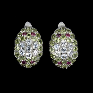 925 Sterling Silver Earrings Blue Aquamarine Peridot Garnet Gemstone Jewelry - Picture 1 of 13