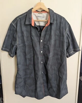 Cypress Club Men's Dark Gray Tropical Leaf Button-Up Shirt Size L Casual - Image 1 of 4