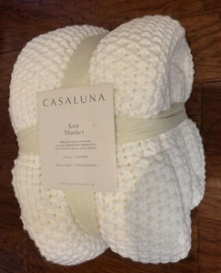 Coperta Casaluna Piena/Queen Maglia Grossa Bianca Peso Medio Lavaggio Accogliente - Foto 1 di 6