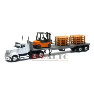 NUEVO RAY 1/43 INT'L LONESTAR CON REMOLQUE DE PLATAFORMA PLANA CARRETILLA ELEVADORA Y PALETAS TROQUEL NRY 16643 - Imagen 1 de 1