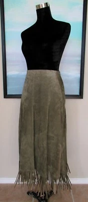 Falda Doble D Ranch Verde Oliva Larga Gamuza Western Flecos Talla S Foto 1 de 4
