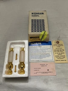 KOHLER 9634 Antique small lever handles Onyx inserts, PEARL AND POLISH GOLD NOS - Picture 1 of 5