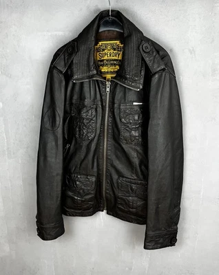 Superdry Genuine Leather Biker Jacket Size XL Brown Full Zip - Image 1 of 4