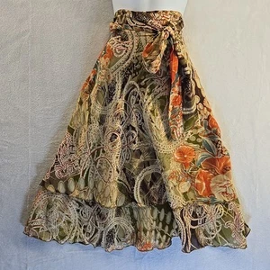 Vtg Batik Wrap Midi Skirt Large Light Airy Unique Medium Earthy Asymmetrical Art - Picture 1 of 15