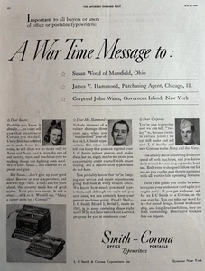 1942 Smith Corona Typewriters Portable WWII War Time Message Navy VTG Print Ad - Picture 1 of 1